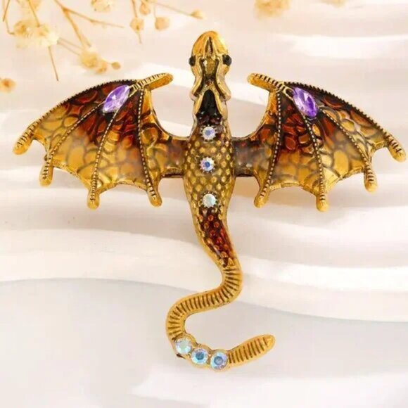 DRAGON BROOCH in Marigold OR Violet - Picture 1 of 2